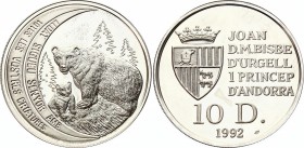 Andorra 10 Diners 1992 
KM# 76; Silver Proof; Wildlife Series - Brown Bear