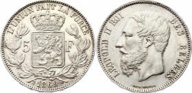 Belgium 5 Francs 1869 
KM# 24; Silver; Léopold II