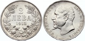 Bulgaria 2 Leva 1913 
KM# 32; Silver; Ferdinand I; UNC