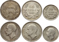 Bulgaria Lot of 3 Coins 
20 & 50 Leva 1930, 50 Leva 1934; Silver