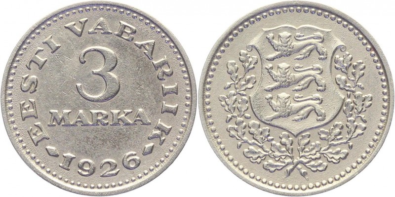 Estonia 3 Marka 1926 RARE
KM# 6; Only 350,000 Released for Circulation; Nickel-...