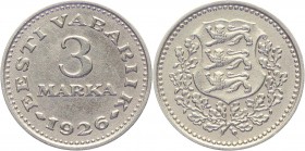 Estonia 3 Marka 1926 RARE
KM# 6; Only 350,000 Released for Circulation; Nickel-Bronze; XF