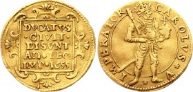 France Feudal Besancon 1/2 Ducat 1655 
Bd.1284 (15f)-CCK.M.5; Gold 1,70g.; Programme accomplished in the name of Charles the Fifth. CAROLVS V IMPERAT...