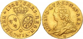 France Louis D'or 1728 O
KM# 489.15; Gold 8,05g.; &#1113088;Louis XV; Mint: Riom; Mintage 36000 Pieces.