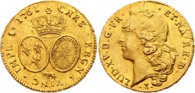 France 2 Louis D'or 1761 
KM# 522; Gold 16,12g.; Louis XV Obv. Legend: ....RE.BD (ligate BD). Mint: Pau Note: Mint mark: Cow. Issued for Province of ...