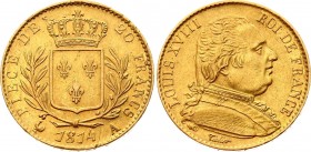France 20 Francs 1814 A
F# 517.1;Gadoury# 1026 - Friedberg# 525; Gold 6,31g.