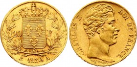 France 20 Francs 1830 A
KM# 726; Gold (.900) 6.45g 21mm; Charles X