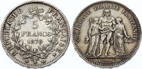France 5 Francs 1878 K
KM# 820.2; (Bordeaux) Hercules Group; Mintage 363,130; XF With Amazing Toning