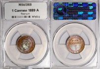 France 1 Centime 1889 A NNR MS 65 RB
KM# 796.6; Bronze; Mint Bordeaux; Mint Luster