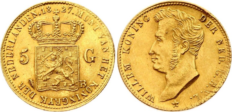 Netherlands 5 Gulden 1827 B
KM# 60; Gold 3,32g.; William I Obv: Head left Obv. ...