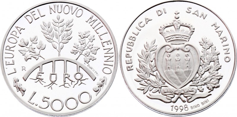 San Marino 5000 Lire 1998 R
KM# 386; Silver; Europe in the New Millennium Obv: ...