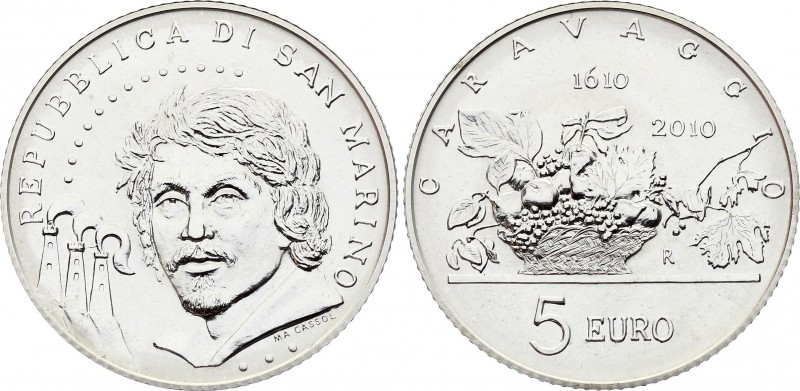 San Marino 5 Euro 2010 R
KM# 496; Silver; Michelangelo Caravaggio, 500th Annive...