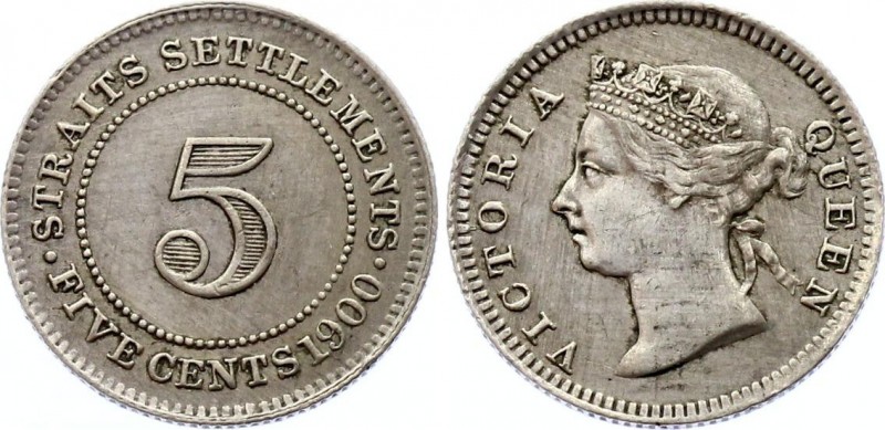 Straits Settlements 5 Cents 1900 
KM# 10; Silver; Victoria; XF