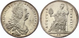 German States Augsburg Reichstaler Thaler 1745 
Dav# 1925; Forster# 555; Silver; Augusta sits nearly v. v. with wall crown, in the right Stadtpyr, in...