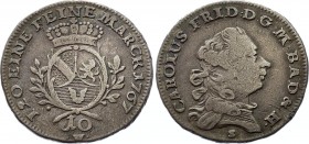 German States Baden 10 Kreuzer 1767 S W
KM# 11; Silver; Karl Friedrich; VF+