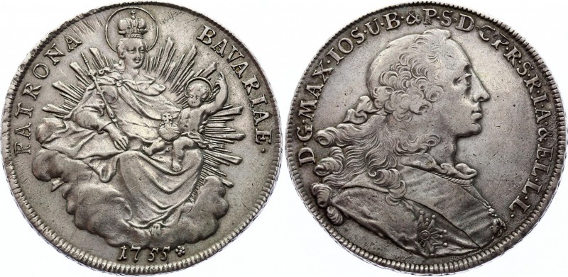 German States Bavaria Thaler 1755 
KM# 500.2; Dav.#1952; Silver; Maximilian III...