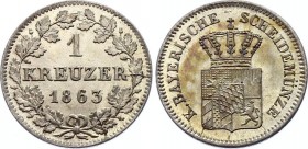 German States Bavaria 1 Kreuzer 1863 
KM# 858; Silver; Maximilian II; UNC.