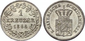 German States Bavaria 1 Kreuzer 1866 
KM# 873; Silver; Ludwig II; UNC.