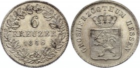 German States Hessen-Darmstadt 6 Kreuzer 1846 
KM# 318; Silver; Ludwig II; UNC