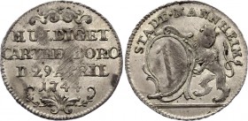 German States Mannheim Silver Medal / Restrike of Ducat 1744 
Memmesh# 2446 Silver 1.76g 21mm