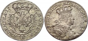 German States Prussia 6 Groscher - Szostake 1757 B
KM# A283; Silver; Friedrich II Obv: Crowned bust to right Obv. Legend: FRIDERICUS BORUSSORUM REX. ...