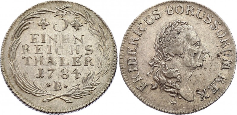 German States Prussia 1/3 Thaler 1784 B
KM# 329; Silver; Friedrich II Obv: Old ...