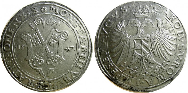 German States Regensburg Thaler 1547 
Dav# 9682; Karl V, Neumarkt Mint. Silver,...