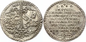 German States Regensburg - Reichsstadt 1 GuldenThaler 1586 
Dav# 114; Beckenbauer# 4112; Silver 24,43g.; As: In cartouches the coats of arms linked w...