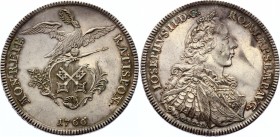 German States Regensburg - Reichsstadt Thaler 1766 Rare
Dav# 2621; Beckenbauer# 7106; Silver 28,12g.; As: Crossed town keys in rococo cartouche, equi...