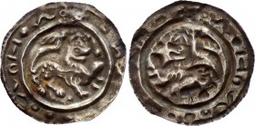 German States Uberlingen Pfennig 1180-1190 Friedrich I
CC# 223; Cahn# 233; Berger# 2578; Klein# 114; Silver; Gekrönter Löwe.