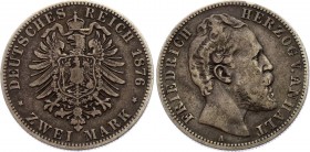 Germany - Empire Anhalt-Dessau 2 Mark 1876 A Rare
KM# 22; Silver; Friedrich I; VF