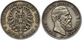 Germany - Empire Prussia 2 Mark 1888 A
KM# 510; Silver; Friedrich III; XF with Nice Toning
