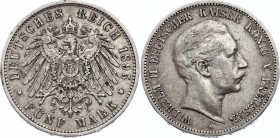 Germany - Empire Prussia 5 Mark 1895 
KM# 523; Silver; Wilhelm II