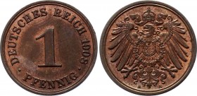 Germany - Empire Empire 1 Pfennig 1908 A
KM# 1; Copper; UNC