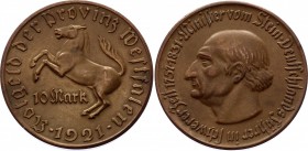 Germany - Weimar Republic Westphalia 10 Mark 1921 
Funck# 599.5; UNC