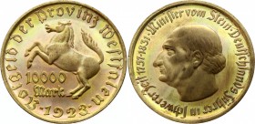 Germany - Weimar Republic Westphalia 10000 Mark 1923 
J# N20a; F#645.7A Ø44.5mm (broad rim, high relief); UNC with Amazing Patina