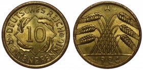 Germany - Weimar Republic 10 Rentenpfennig 1924 A
KM# 33; Al-Br; Mint Berlin; Mint Luster; UNC+