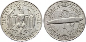 Germany - Weimar Republic 3 Reichsmark 1930 A
KM# 67; Flight of the Graf Zeppelin; XF