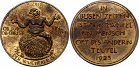 Germany - Weimar Republic Inflation Notzeiten "Wucherer" 1923 
21.59g 38mm; Engraver: Friedrich Wilhelm Hörnlein; With Amazing Toning