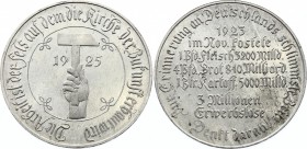 Germany - Weimar Republic Work / Arbeit Medal 1925 
Aluminium 6.86g 38mm; "Die Arbeit ist der Fels auf dem die Kirche der Zukunft erbaut wird", Hand ...