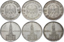 Germany - Third Reich Lot of 3 Coins 1934 
5 Reichsmark 1934 A,J,F; Silver