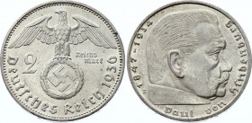 Germany - Third Reich 2 Reichsmark 1936 E
2 Reichsmark 1934 E; Silver; Paul von Hindenburg; XF+ Mint Luster Remains
