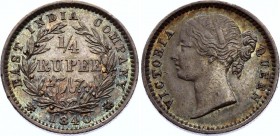 British India 1/4 Rupee 1840 
KM# 454; Silver; Victoria; XF with Nice Toning