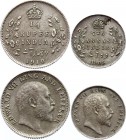 British India Lot of 2 Coins 1905 -1910
2 Annas & 1/4 Rupee 1905 - 1910; Silver; Edward VII