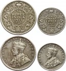 British India Lot of 2 Coins 1917 
2 Annas & 1/4 Rupee 1917; Silver; George V
