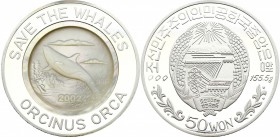 North Korea 50 Won 2002 
KM# 891; Silver (.999) 5 Oz Proof; With Gemstone; With Original Box & Certificate