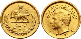 Iran 1/2 Pahlavi SH1349
KM# 1161; Gold (.900), 4,04g.; Low relief head left, legend above with date below Rev: Crown above radiant lion holding sword...
