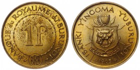 Burundi 1 Franc 1965 
KM# 6; Brass; Mint Luster; UNC