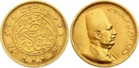 Egypt 100 Piastres 1922 
KM# 341; Gold (.875), 8,40g.; Obv: Bust right Rev: Denomination above center circle, dates �ank below Mint: British Royal Mi...