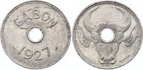 Gabon Non-Denominated 1927 
KM# Tn3; Aluminium; Obv: Date below center hole, “GABON” above Rev: Center hole within ox head facing; AUNC